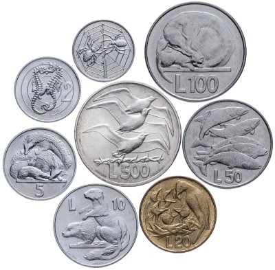 купить Сан-Марино полный годовой набор монет 1975 (8 штук) лиры (L.500-серебро)