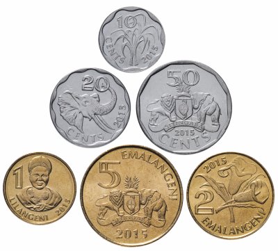 купить Свазиленд набор монет 2015 год 10, 20, 50 центов, 1, 2 и 5 эмалангени (6 штук)