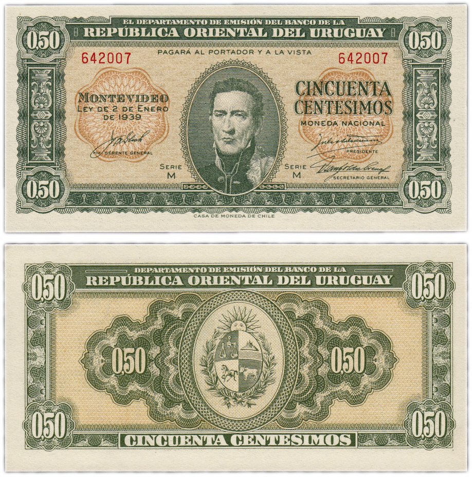 купить Уругвай 50 сентесимо 1939 (Pick 34)