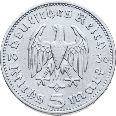 купить Германия, Третий Рейх 5 рейхсмарок (reichsmark) 1936 A Гинденбург, без свастики