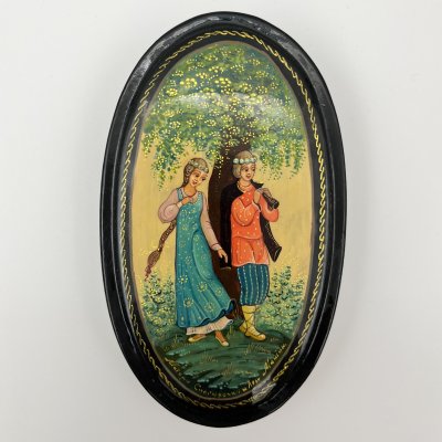 купить Шкатулка "Снегурочка и Лель", автор Машин, Мстера, папье-маше, роспись, лак, Россия, 1980-2000 гг.