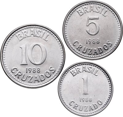 купить Бразилия набор из 3 монет 1, 5 и 10 крузадо (cruzado) 1988