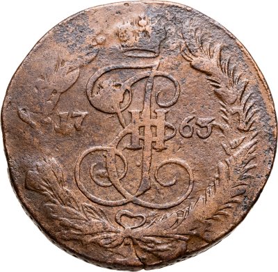 купить 5 копеек 1763 ЕМ перечекан из 10 копеек "барабаны"