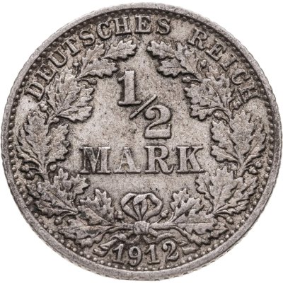 купить Германия 1/2 марки 1912, знак монетного двора: "F" - Штутгарт