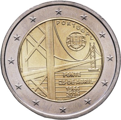 купить Португалия 2 евро 2016 "Мост имени 25 апреля"
