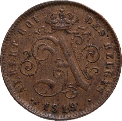 купить Бельгия 2 сантима (centimes) 1919 Надпись на французском - 'ALBERT ROI DES BELGES'