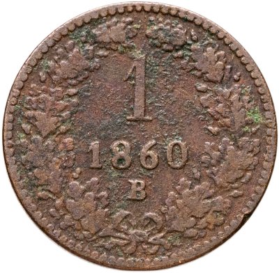 купить Австрия 1 крейцер (kreuzer) 1860, знак монетного двора "B" - Кремница