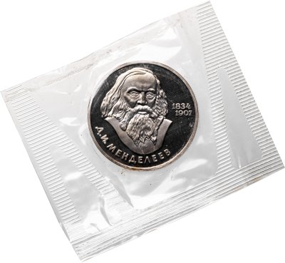 купить 1 рубль 1984 Proof "150-летие со дня рождения русского химика Д. И. Менделеев" (новодел) в запайке
