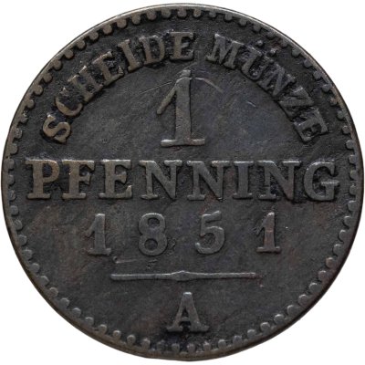 купить Германия, Пруссия 1 пфенниг 1851 А