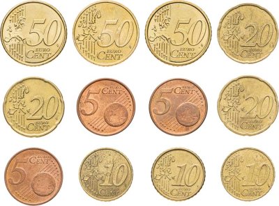 купить Набор из 12 монет евро центов разных стран - 5, 10, 20, 50 евроцентов 1999-2011