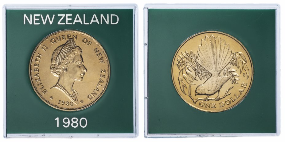 купить Новая Зеландия 1 доллар 1980 "Птицы Новой Зеландии - Веерохвостка", в футляре