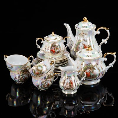 купить Сервиз чайно-кофейный "Мадонна" на 6 персон (22 предмета), фарфор, люстр, деколь, золочение, Oscar Schlegelmilch, Германия, 1950-1972 гг.