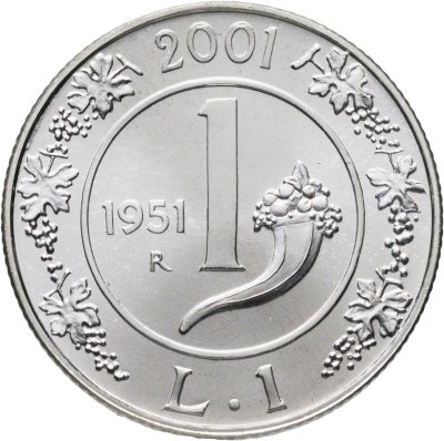 купить Италия 1 лира (lira) 2001 "История лиры - лира 1951"