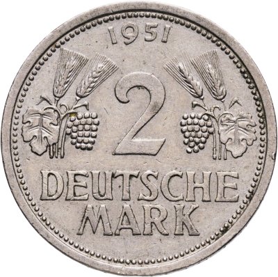 купить Германия 2 марки 1951, знак монетного двора: "J" - Гамбург