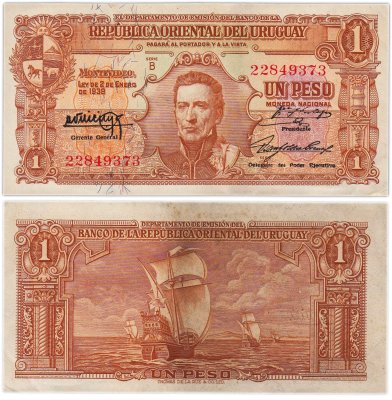 купить Уругвай 1 песо 1939 (Pick 35aB) Серия B