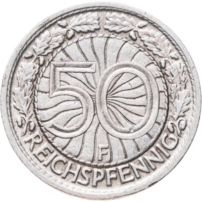 купить Германия 50 рейхспфеннигов (reichspfennig) 1928, знак монетного двора "F" — Штутгарт
