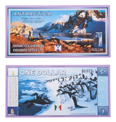купить Сувенирная банкнота Антарктика 1 доллар 1999 "Пингвины Адели"