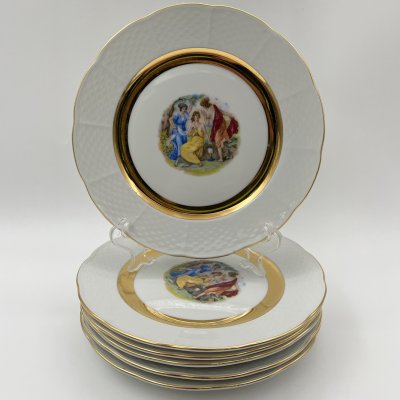 купить Набор десертных (пирожковых) тарелок "Мадонна" на 6 персон, фарфор, деколь, золочение, Thun (Тун), Чехословакия, 1970-1990 гг.
