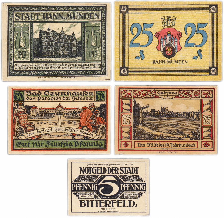 купить Германия (разные земли) набор из 5 нотгельдов 1921