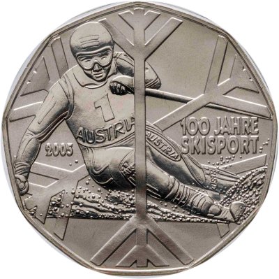 купить Австрия 5 евро (euro) 2005 "100 лет лыжному спорту" в буклете