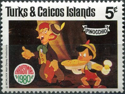 купить Теркс и Кайкос Почтовая марка 1980 "Пиноккио и Лэмпвик"