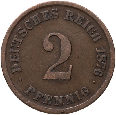 купить Германия 2 пфеннига (pfennig) 1876, знак монетного двора: "E" - Дрезден