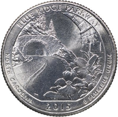 купить США 25 центов [Квотер] 2015 S [KM#599] "Автомагистраль Блу-Ридж - Blue Ridge Parkway [North Carolina]"