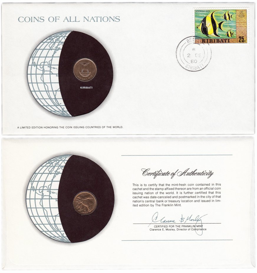 купить Серия «Монеты всех стран мира» - Кирибати 1 цент (cent) 1979 (монета и 1 марка в конверте)