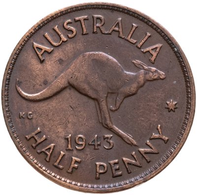 купить Австралия 1/2 пенни (penny) 1943 без точки