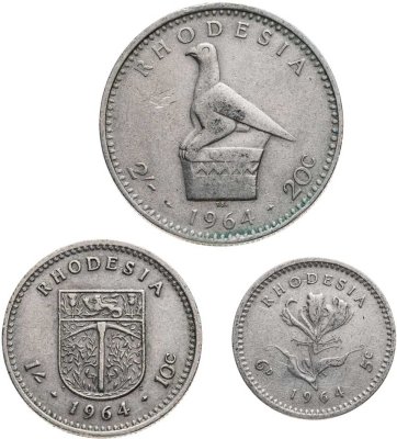 купить Родезия набор 5, 10 и 20 центов (6 пенсов, 1 шиллинг, 2 шиллинга) 1964