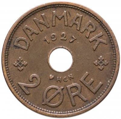Купить Дания 2 эре (ore) 1927, отметка ♥ HCN