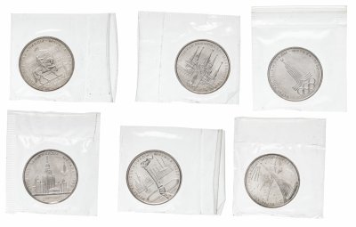 Купить Набор из 6-ти монет 1 рубль 1977-1980 "Олимпиада-80" в запайке