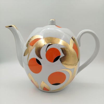 купить Чайник доливной "Золотые яблоки" ("Райские яблоки", "Золотой завиток"), автор росписи А. А. Чекулина, фарфор, деколь, золочение, Дмитровский фарфоровый завод (ДФЗ Вербилки), СССР, 1965-1991 гг.