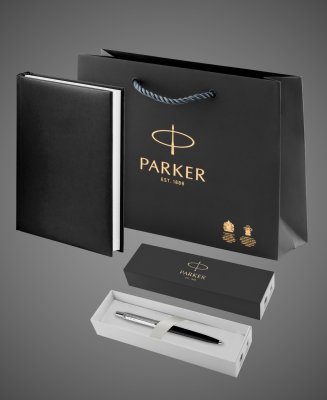 Купить Подарочный набор: Шариковая ручка Parker Jotter K60, цвет: Black, стержень: Mblue, в подарочной упаковке и черный недатированный ежедневник, Металлы: латунь, металл, пластик, 2026 г.