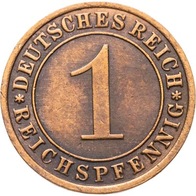 купить Германия 1 рейхспфенниг (reichspfennig) 1927 F знак монетного двора "F" — Штутгарт
