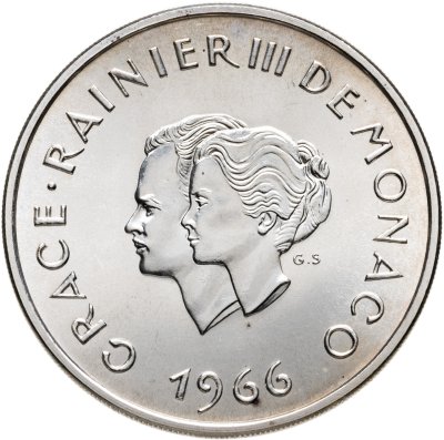 купить Монако 10 франков (francs) 1966 "10 лет свадьбе Ренье III"