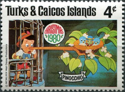 купить Теркс и Кайкос Почтовая марка 1980 "Пиноккио с длинным носом"