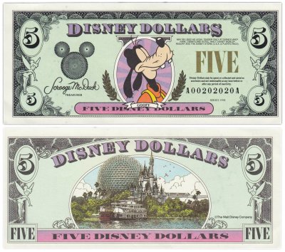 купить США 5 Дисней доллар 1998 Серия АA в конверте
