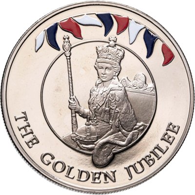 купить Фолклендские острова 50 пенсов (pence) 2002 "50 лет правлению Королевы Елизаветы II, на троне" цветное покрытие