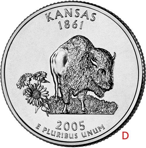 купить США 25 центов (квотер) 2005 D — штат Канзас