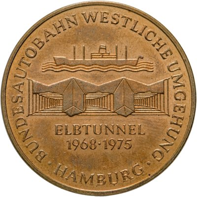 Купить Германия (ФРГ), медаль 1975 года "Открытие туннеля на Эльбе для автомобильного движения" Гамбург