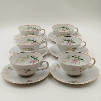 купить Набор чайных пар с цветочным декором на 6 персон, фарфор, деколь, золочение, Bareuther & Co., Bavaria, Германия, 1931-1945 гг.