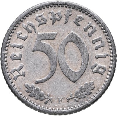 купить Германия, Третий рейх 50 рейхспфеннигов 1935, знак монетного двора "F" — Штутгарт