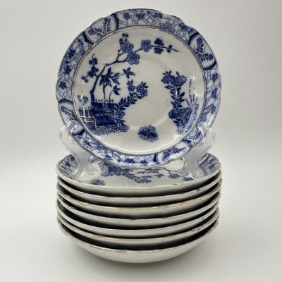 купить Набор из 8-ми десертных тарелок (блюдец) в азиатском стиле, Petrus Regout Maastricht, фаянс, деколь, золочение, Нидерланды, 1880-1900 гг.