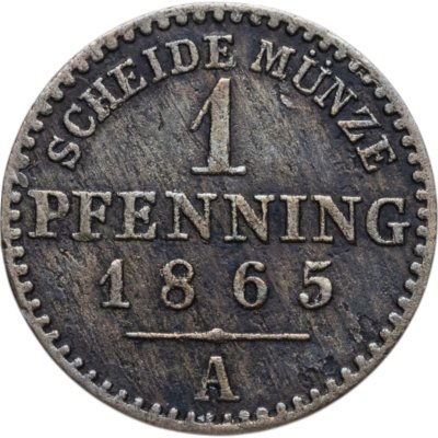 купить Пруссия 1 пфеннинг 1865 А