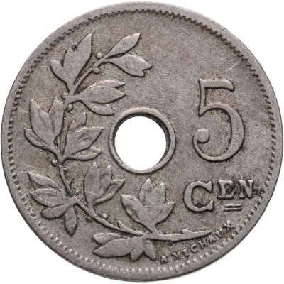 купить Бельгия 5 сантимов (centimes) 1902 Надпись на голландском - 'BELGIË'