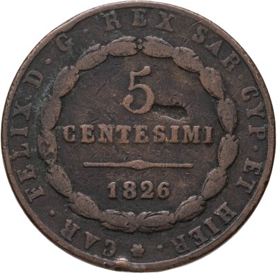 купить Сардиния 5 чентезимо (centesimi) 1826