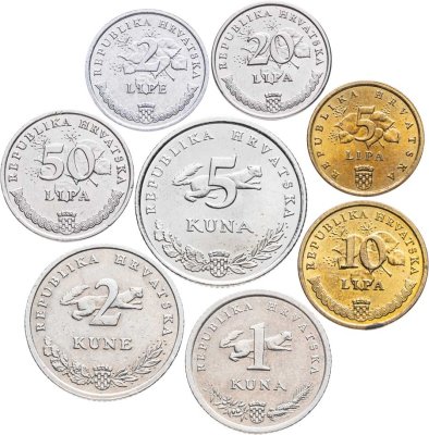 купить Хорватия годовой набор из 8 монет 2, 5, 10, 20, 50 лип и 1, 2, 5 кун 1993-2008 год