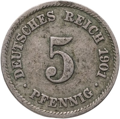 купить Германия 5 пфеннигов (pfennig) 1901 F знак монетного двора: "F" - Штутгарт