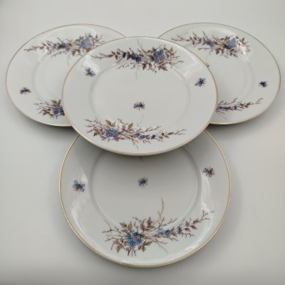 купить Набор десертных тарелок с цветочным декором на 4 персоны, De Fuisseaux Baudour, фарфор, деколь с подрисовкой, золочение, Бельгия, 1900-1917 гг.